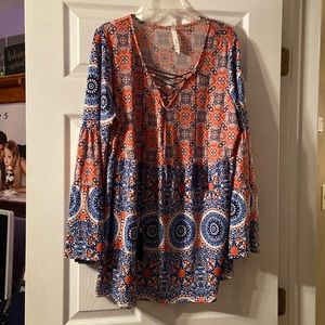Orange & Blue Blouse 1X 💗